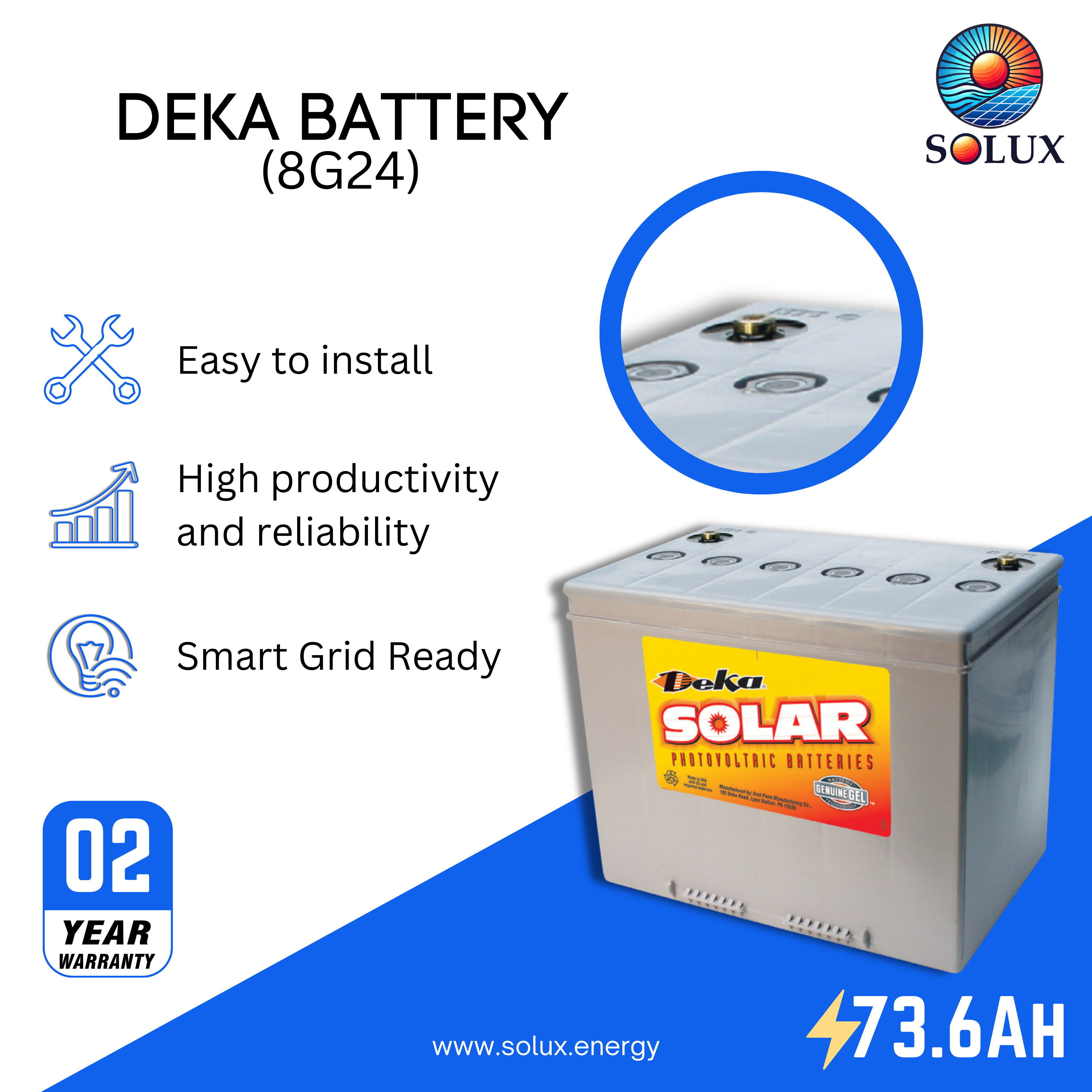 This is an image of MK Deka 73Ah 12 Volt GEL Battery Deep Cycle
